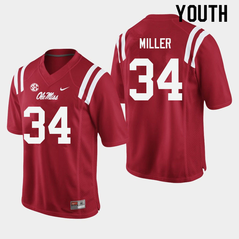 Bobo Miller Ole Miss Rebels NCAA Youth Red #34 Stitched Limited College Football Jersey BGB5858YY